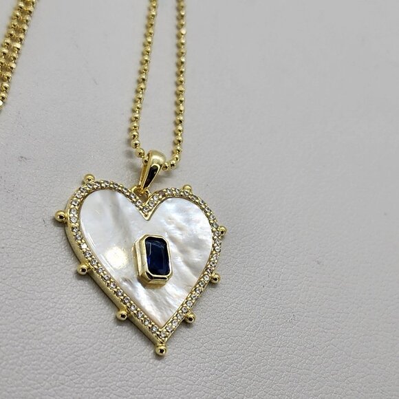 Brand New Sterling Silver 925 White Opal Blue Heart Necklace - Picture 1 of 5